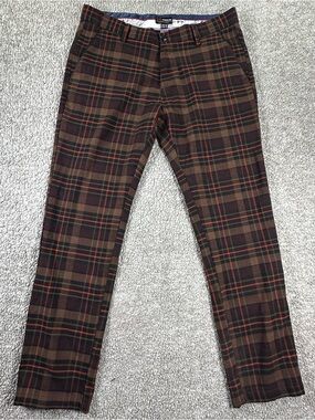 Tailored Recreation Premium Men's Pants Size 32x32 Brown Plaid Slim Fit Trousers